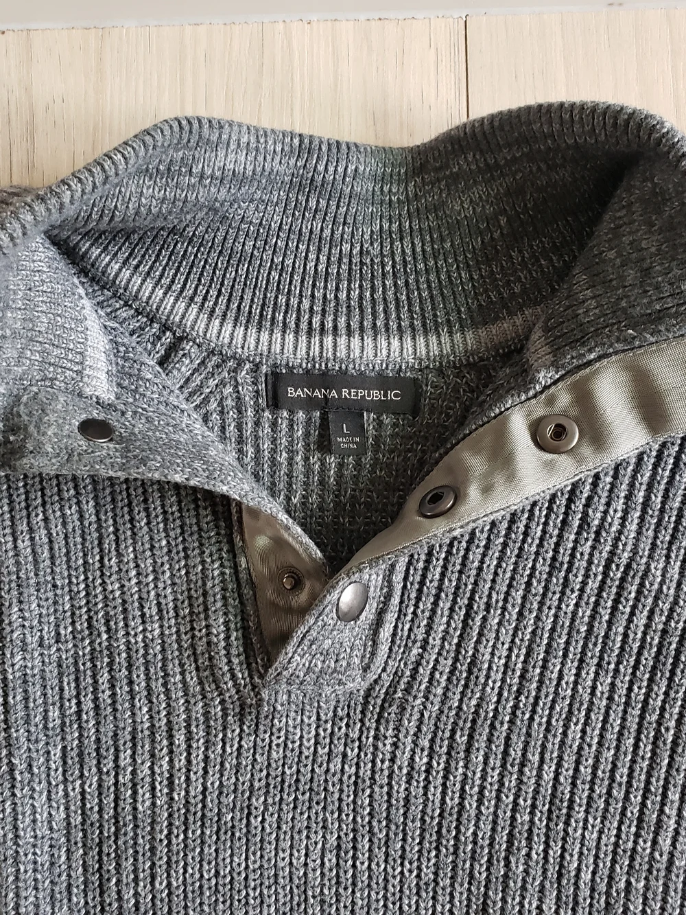 Banana Republic Gray Ribbed Zip-Button Mock Neck Sweater - Picture 2 of 5